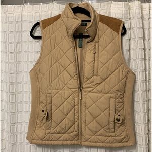 Lauren Ralph Lauren Quilted Beige Vest with Tan Shoulder Panels